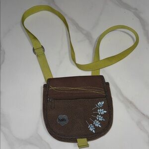Haiku Brown Crossbody Bag with Yellow Strap
